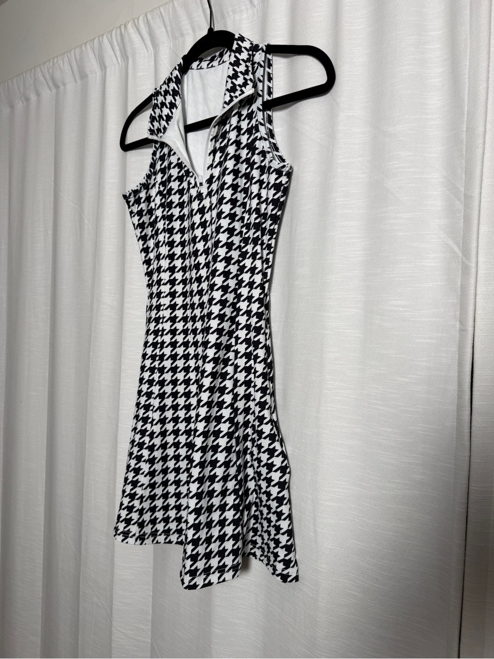 Black & White Houndstooth Sleeveless Quarter Zip Golf Tennis Dress | Size XS - Picture 5 of 15